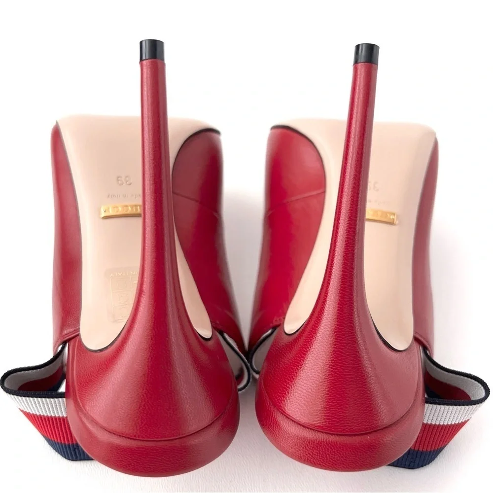 New‎ GUCCI | Sylvie Web Stripe Slingback Red Leather Pointed Pumps EU 39 US 9
